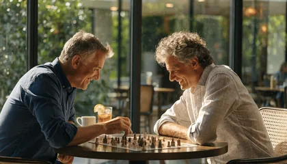 Dos hombres mayores jugando una partida de ajedrez