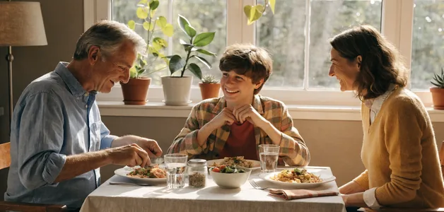 Familia compartiendo una comida en casa