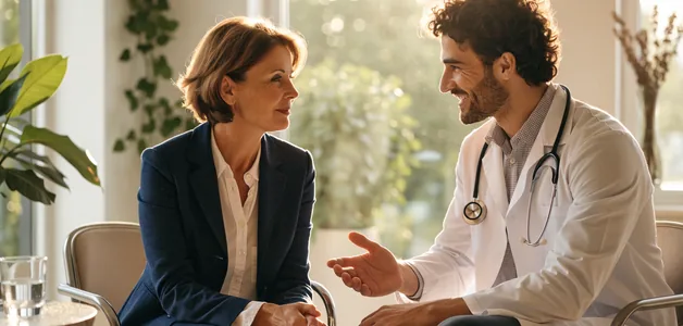 Paciente conversando con su médico en la consulta